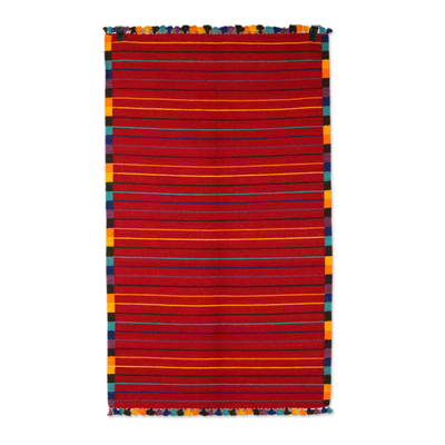 Alfombra de lana, (3x5) - Alfombra de área de lana india con patrón de rayas de colores (3x5)