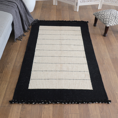 Wool area rug, 'Magical Flare' (3x5) - 3x5 Wool Area Rug for Floor and Wall Use Hand-Woven in India