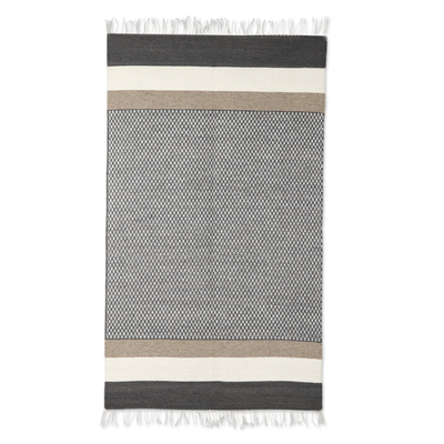Wool area rug, 'Delightful Sky' (3x5) - 3x5 Wool Area Rug for Floor and Wall Use Hand-Woven in India