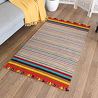 Wool area rug, 'Brilliant Stripes' (3x5) - 3x5 Wool Area Rug for Floor and Wall Use Hand-Woven in India
