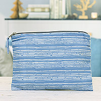 Cotton cosmetic bag, 'Sky Contours' - Cotton Cosmetic Bag with Hand-Block Printed Striped Pattern