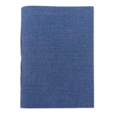 Cotton journal, 'Chic Blue' - Blue Cotton Journal with Handmade Paper Handcrafted in India