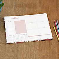 Cotton weekly planner, 'Florid Friends' - Cotton Weekly Planner with Recycled Paper and Floral Print