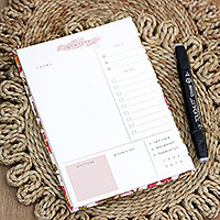 Cotton daily planner, 'Florid Friends' - Cotton Daily Planner with Recycled Paper and Floral Print