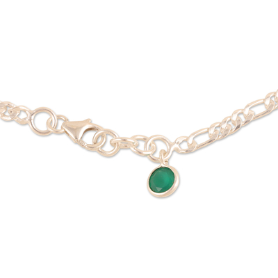Green onyx anklets, 'Green Nobility' (pair) - Pair of Green Onyx Sterling Silver Anklets from India