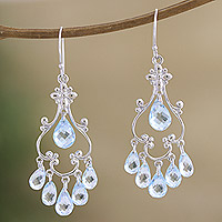 Blue topaz chandelier earrings, 'Blue Soirée' - Sterling Silver Chandelier Earrings with Blue Topaz Beads