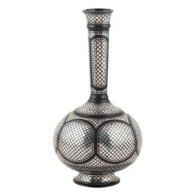 Silver Inlay Star Vase Made from Copper and Zinc from India