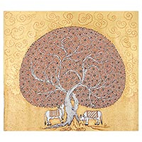 World peace-themed painting, 'Vrindavan' (2019) - World Peace Project Folk Art Painting of Sacred Tree of Life