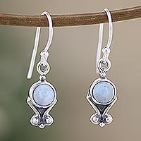 Larimar dangle earrings, 'Serene Love' - Sterling Silver Dangle Earrings with Natural Larimar Stones