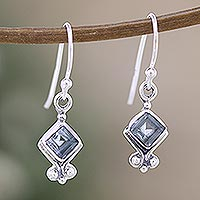 Blue topaz dangle earrings, 'Adorable Loyalty' - Sterling Silver Dangle Earrings with Faceted Blue Topaz Gems