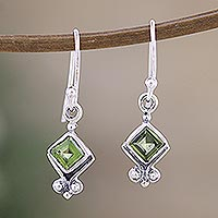 Peridot dangle earrings, 'Adorable Fortune' - Sterling Silver Dangle Earrings with Faceted Peridot Stones