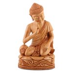 Wood world peace sculpture, 'Buddha in Peace' - World Peace Project Wood Sculpture Hand-Carved in India