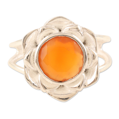 Faceted Two-Carat Carnelian Lotus Cocktail Ring from India