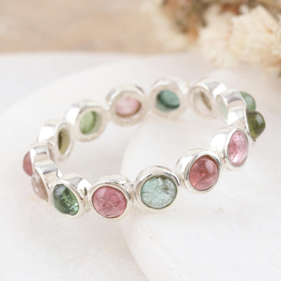 Tourmaline band ring, 'Creativity Candies' - Tourmaline Band Ring Crafted from Sterling Silver in India
