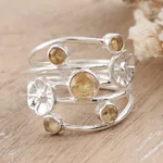 Citrine cocktail ring, 'Victory Blossom' - Floral Sterling Silver Cocktail Ring with Citrine Gemstones