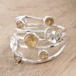 Citrine cocktail ring, 'Victory Blossom' - Floral Sterling Silver Cocktail Ring with Citrine Gemstones