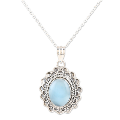 Chalcedony pendant necklace, 'Poem in Blue' - Chalcedony and Sterling Silver Pendant Necklace from India