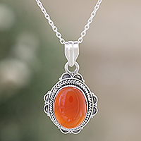 Onyx pendant necklace, 'Crimson Love' - Red Onyx and Sterling Silver Pendant Necklace from India