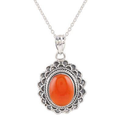Onyx pendant necklace, 'Crimson Spell' - Sterling Silver and Red Onyx Pendant Necklace from India