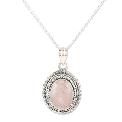 Rose quartz pendant necklace, 'Delicate Charm' - Rose Quartz and Sterling Silver Pendant Necklace from India