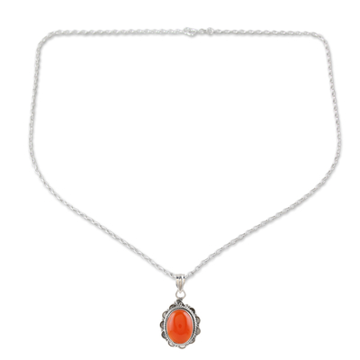 Carnelian and Sterling Silver Pendant Necklace from India