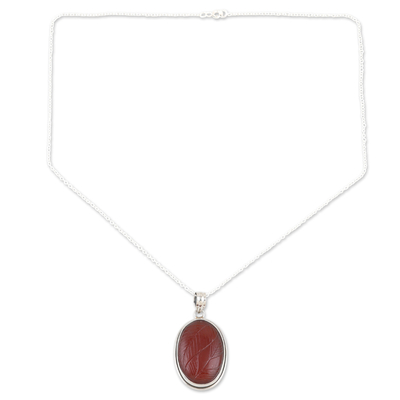 Halskette mit Onyx-Anhänger - Halskette mit Anhänger aus rotem Onyx, gefertigt aus Sterlingsilber