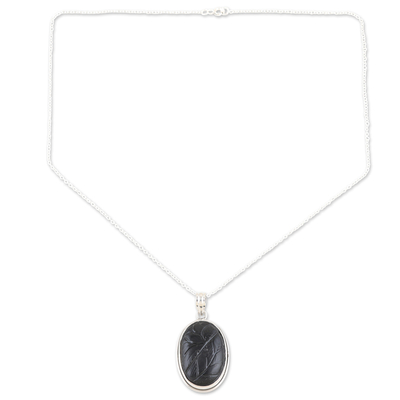 Halskette mit Onyx-Anhänger - Halskette mit Anhänger aus Sterlingsilber mit schwarzem Onyx aus Indien