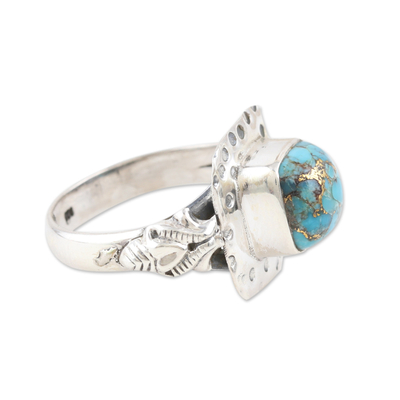 Sterling silver cocktail ring, 'Pond Sparkles' - Handcrafted Composite Turquoise Cocktail Ring from India