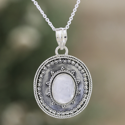 Rainbow moonstone pendant necklace, 'Classic Harmony' - Sterling Silver Pendant Necklace with Rainbow Moonstone