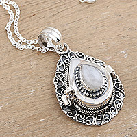 Moonstone locket pendant necklace, 'Lunar Blessing' - Sterling Silver Locket Pendant Necklace with Moonstone