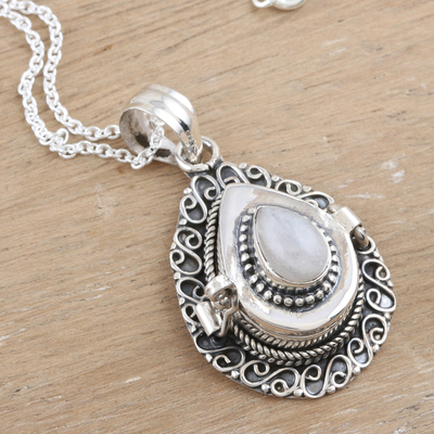Sterling Silver Locket Pendant Necklace with Moonstone - Lunar