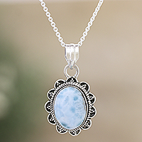 Larimar pendant necklace, 'Peace Maiden' - Sterling Silver Pendant Necklace with Larimar Gemstone