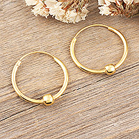 Gold-plated hoop earrings, 'Sophisticated Sparkles' - 14k Gold-Plated Hoop Earrings with Little Beads from India