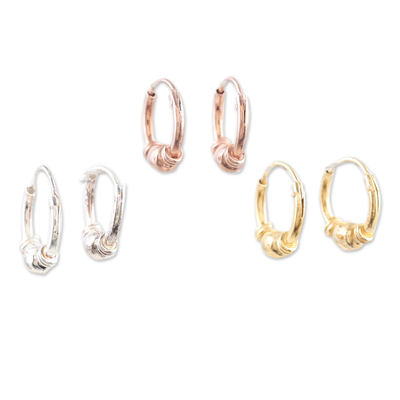 Sterling silver and gold-plated hoop earrings, 'Glamour Seasons' (set of 3) - Set of 3 14k Gold-Plated and Sterling Silver Hoop Earrings
