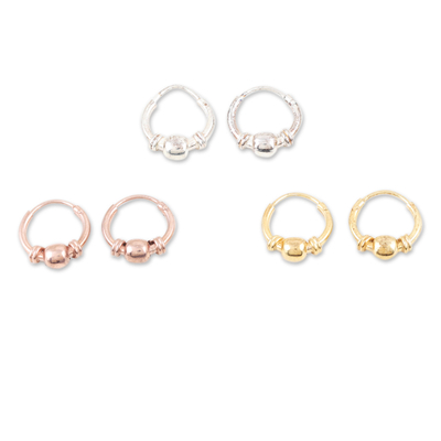 Sterling silver and gold-plated hoop earrings, 'Glamour Seasons' (set of 3) - Set of 3 14k Gold-Plated and Sterling Silver Hoop Earrings