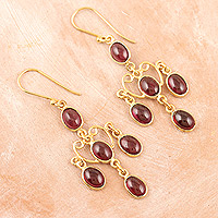 Gold-plated garnet chandelier earrings, 'Crimson Palace'