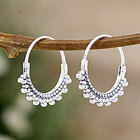 Sterling silver hoop earrings, 'Round Dream' - Sterling Silver Hoop Earrings with Dot Accents from India