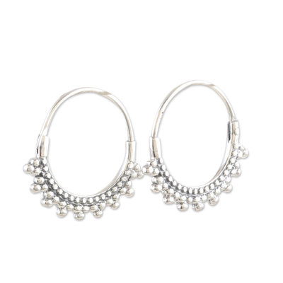 Sterling Silver Hoop Earrings with Dot Accents from India