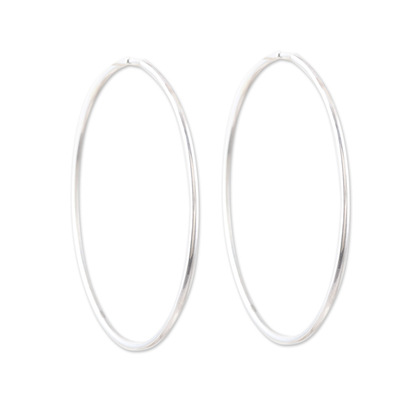 Sterling silver hoop earrings, 'Stylish Orbit' - Polished Large Sterling Silver Hoop Earrings from India