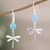 Reconstituted turquoise dangle earrings, 'Dragonfly Fantasy in Blue' - Reconstituted Turquoise and Silver Dragonfly Dangle Earrings