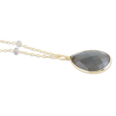 Gold-plated labradorite pendant necklace, 'Evening Glitter' - 18k Gold-Plated Pendant Necklace with Labradorite Gemstones