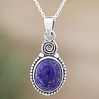Lapis lazuli pendant necklace, 'Royal Flare' - Exquisite Sterling Silver Pendant Necklace with Lapis Lazuli