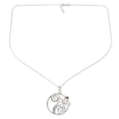 Cultured pearl pendant necklace, 'Floral Style' - Floral Sterling Silver Pendant Necklace with Cultured Pearl