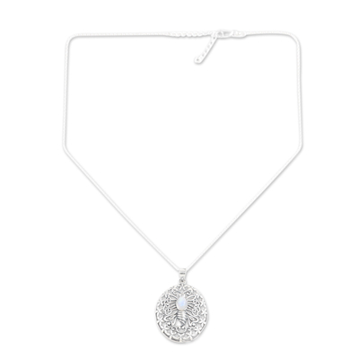 Rainbow moonstone pendant necklace, 'Chic Butterfly' - 925 Silver Butterfly Pendant Necklace with Rainbow Moonstone
