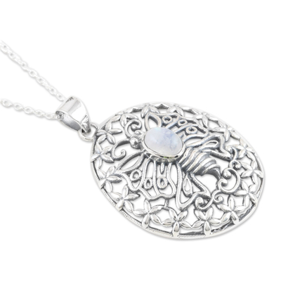 Collar con colgante de piedra lunar arcoíris - Collar con colgante de mariposa de plata 925 con piedra lunar arcoíris