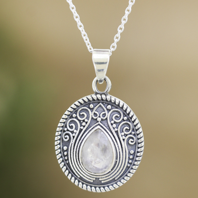Rainbow moonstone pendant necklace, Iridescent Charm