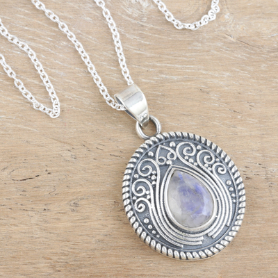 Collar con colgante de piedra lunar arcoíris - Collar con colgante de plata 925 con piedra lunar arcoíris