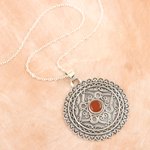Onyx pendant necklace, 'Love in Orange' - Sterling Silver Pendant Necklace with Orange Onyx Stone