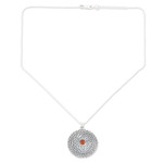 Onyx pendant necklace, 'Love in Orange' - Sterling Silver Pendant Necklace with Orange Onyx Stone