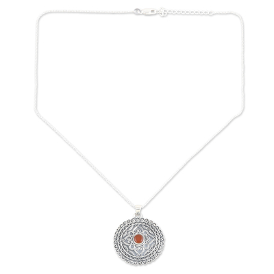 collar con colgante de ónix - Collar Colgante de Plata de Ley con Piedra de Ónix Naranja